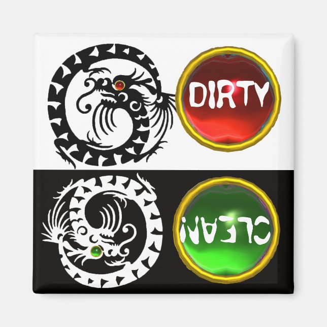 BLACK AND WHITE SNAKE DRAGONS  DIRTY CLEAN MAGNET (Front)