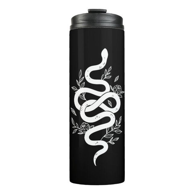 Black and White Snake Floral Design Tumbler (Front)