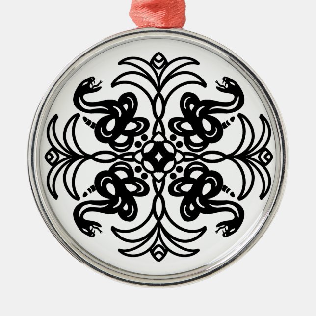 Black and White Snake Mandala   Metal Ornament (Front)