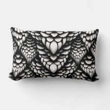 Black and White Snake Scale Lumbar Throw Pillow