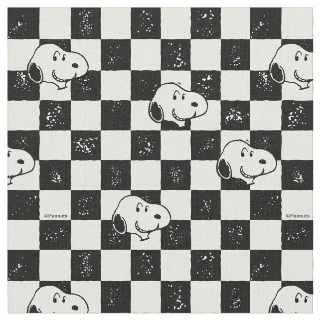Black and White Snoopy Checkerboard Fabric (Close Up)