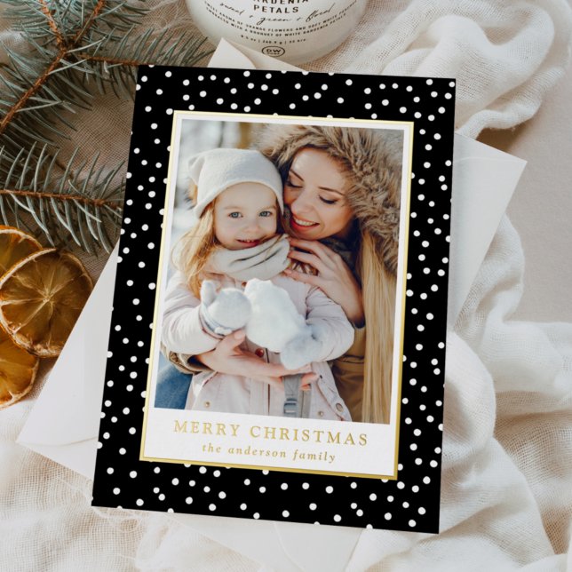 Black and White Snowballs 2 Photo Foil Holiday Card (Creator Uploaded)