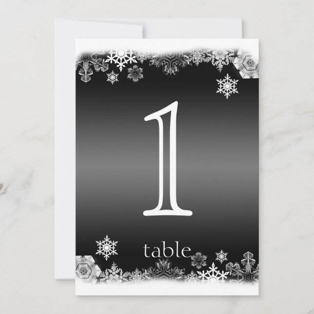 Black and White Snowflake Anniversary Table Number (Front)