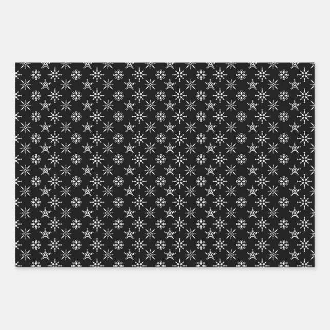 Black And White Snowflake Christmas Wrapping Paper Sheet (Front)