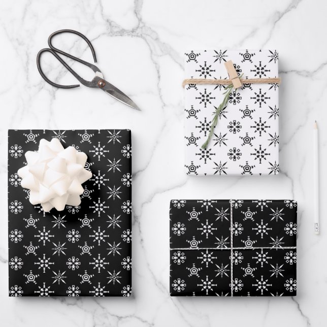 Black And White Snowflake Christmas Wrapping Paper Sheet (Front)