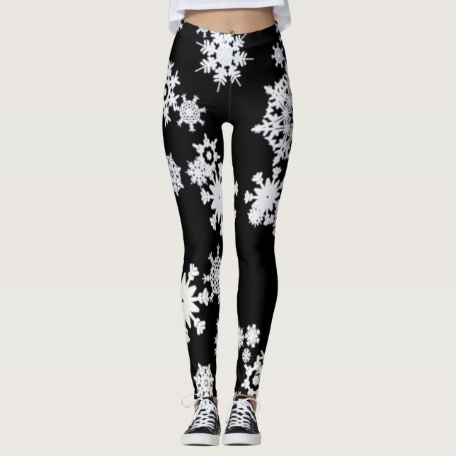 Black and White Snowflake Leggings (Front)