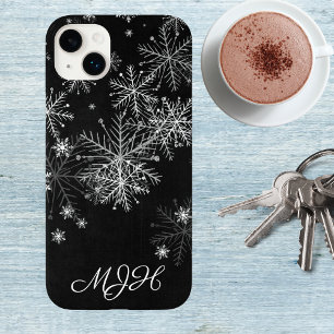 Black and White Snowflake Monogram  Case-Mate iPhone 14 Plus Case