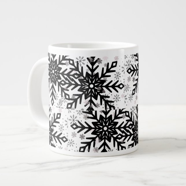 black and white snowflake mug (Front Left)