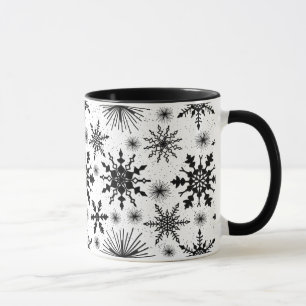 Black And White Snowflake Pattern Christmas Mug
