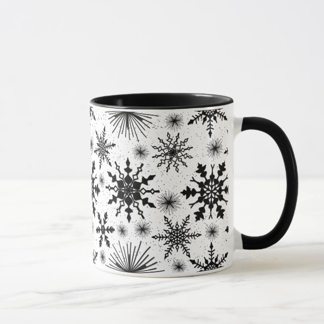 Black And White Snowflake Pattern Christmas Mug (Right)