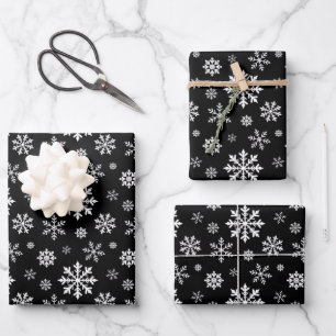 Black And White Snowflake Pattern Decorative Wrapping Paper Sheet