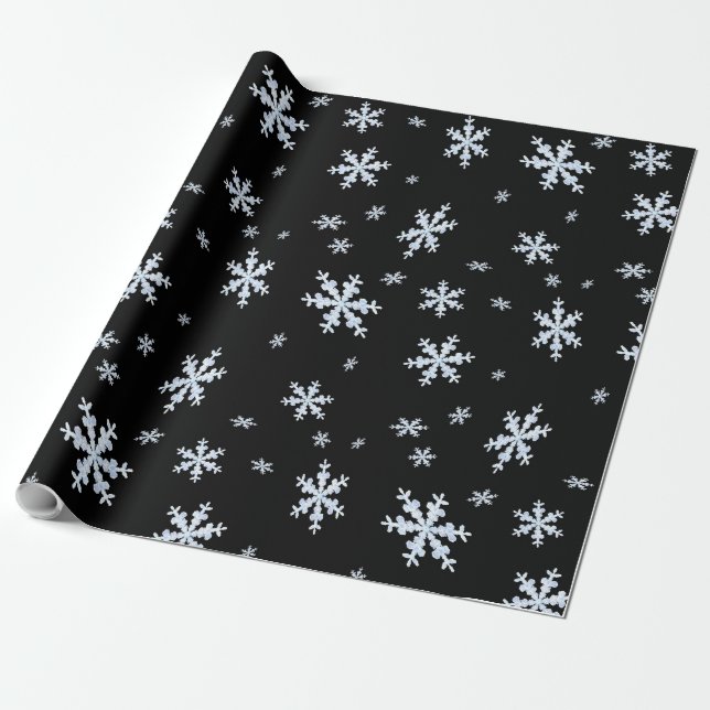 Black and White Snowflake pattern Wrapping Paper (Unrolled)