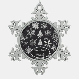 Black and White Snowflake *Personalise* Pewter Christmas Ornament