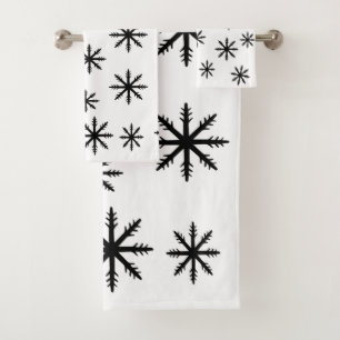 Black and White Snowflake  Print Bath Towel Set