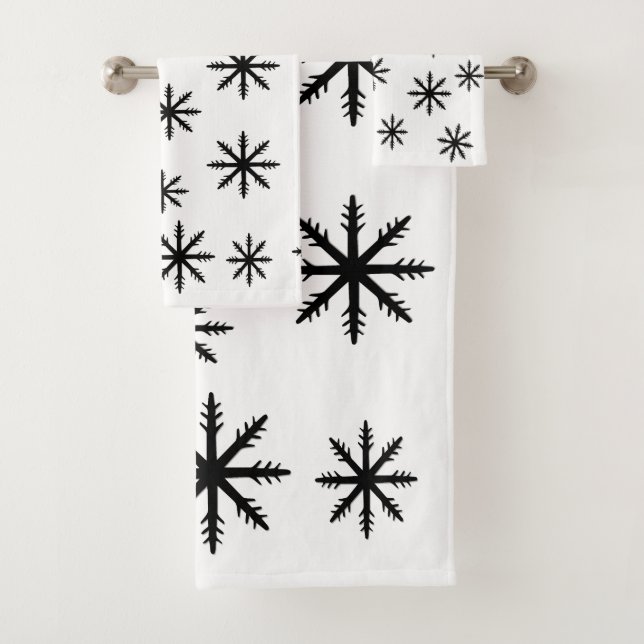 Black and White Snowflake  Print Bath Towel Set (Insitu)