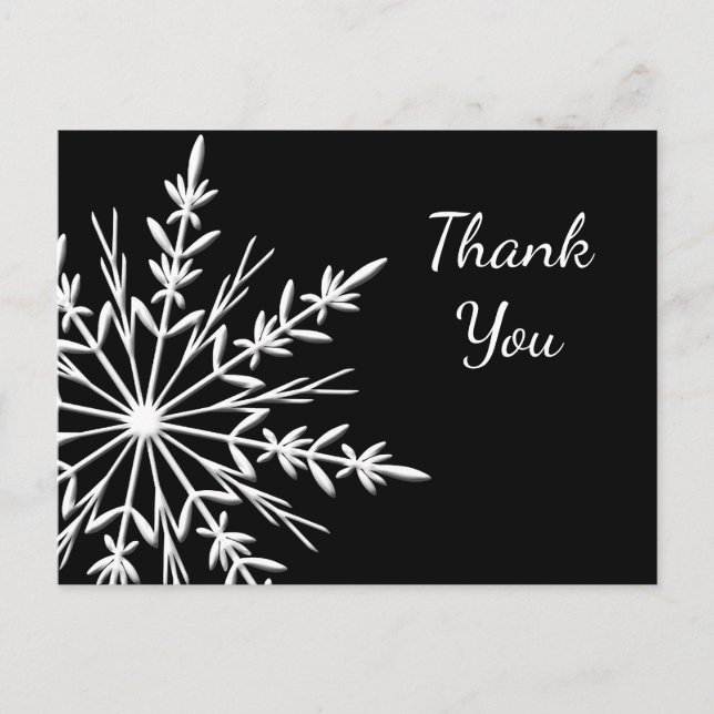 Black and White Snowflake Winter Thank You Postcard (Front)