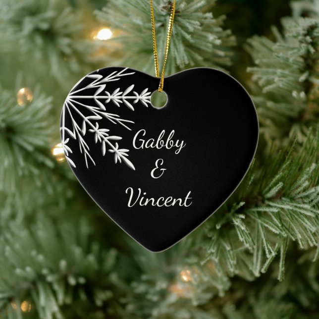 Black and White Snowflake Winter Wedding Ceramic Tree Decoration (Tree)