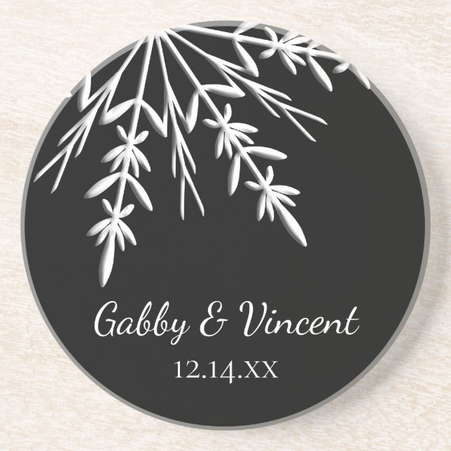 Black and White Snowflake Winter Wedding Coaster (Front)