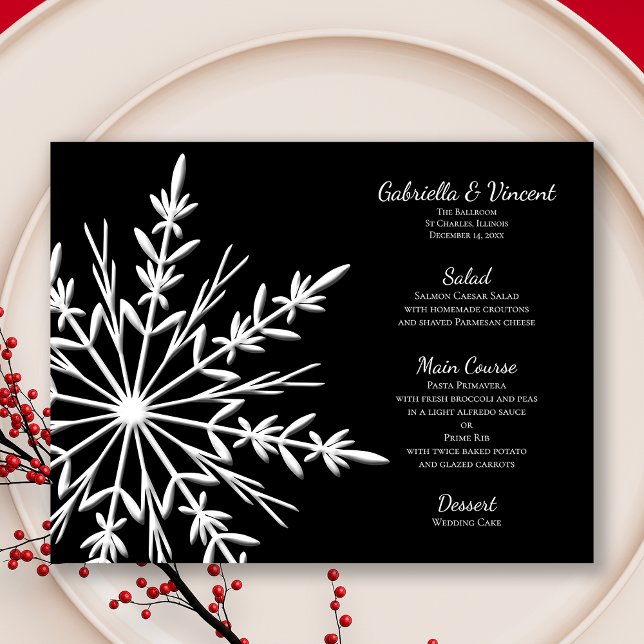 Black and White Snowflake Winter Wedding Menu (Creator Uploaded)