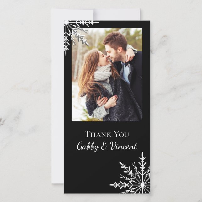 Black and White Snowflake Winter Wedding Thank You Card (Front)