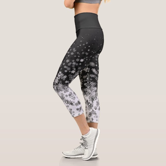 Black And White Snowflakes  Capri Leggings (Left)