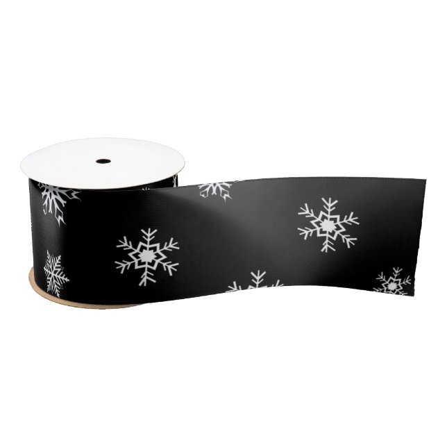 Black and White Snowflakes Christmas Gift Satin Ribbon (Spool)