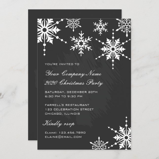Black and White Snowflakes Christmas/Holiday Party Invitation (Front/Back)