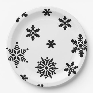 Black and White Snowflakes Paper Plates