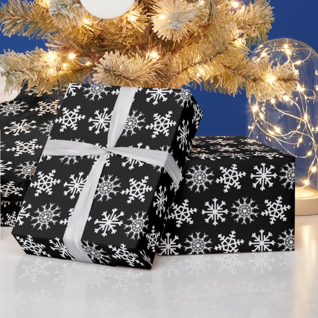 Black and White Snowflakes Pattern Christmas  Wrapping Paper (Holidays)
