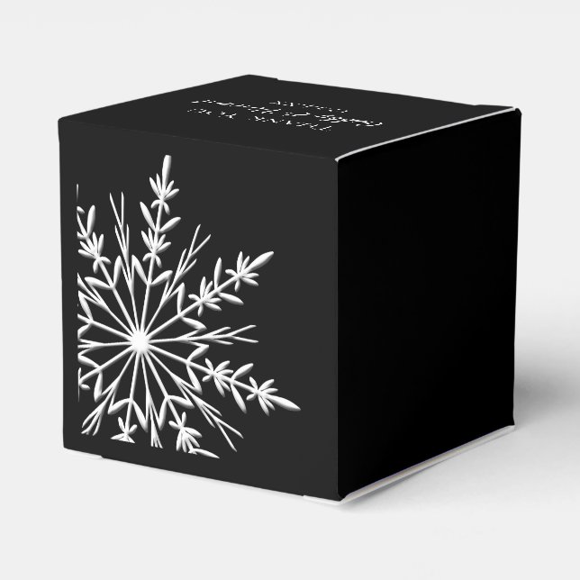 Black and White Snowflakes Winter Wedding Favour Box (Back Side)