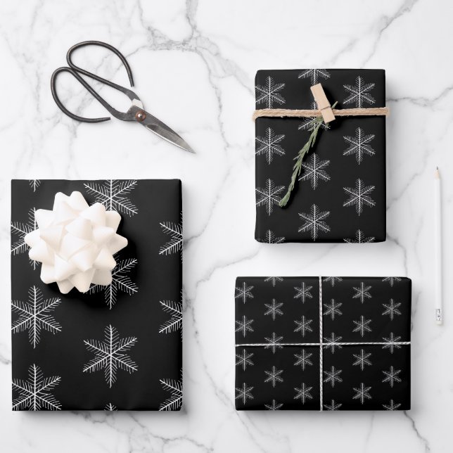 Black And White Snowflakes Wrapping Paper Sheet (Front)