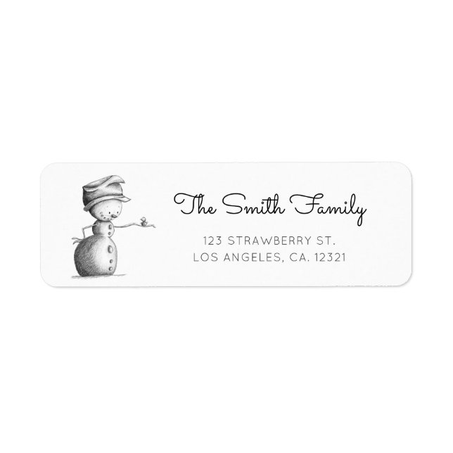 Black and White Snowman Christmas Return Address Label (Front)