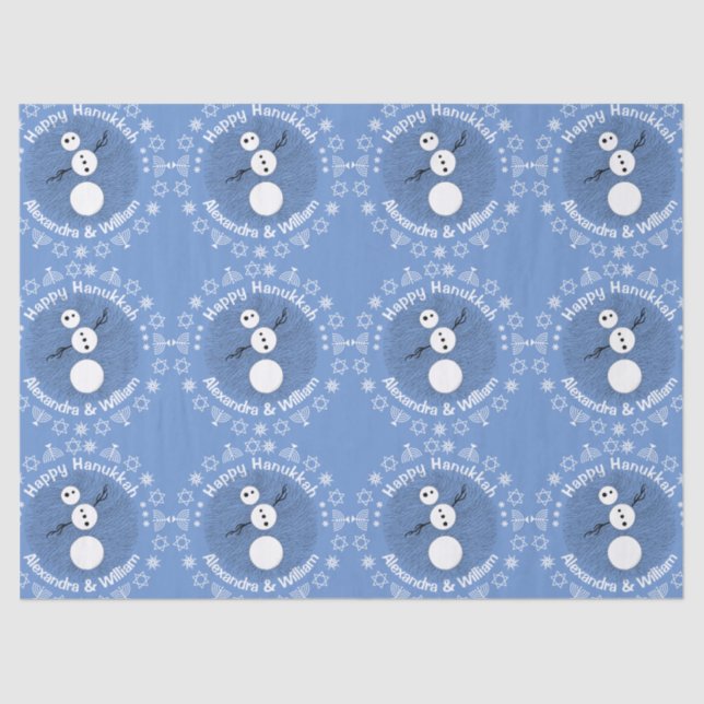 Black And White Snowman Hanukkah Festive Tissue Paper (Front)