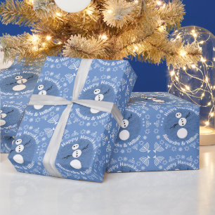 Black And White Snowman Personalised Hanukkah Wrapping Paper