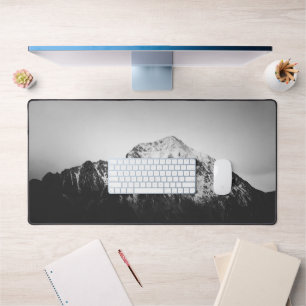 Black and white snowy mountain desk mat