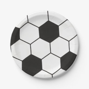 Black And White Soccer Ball Geometric Pattern Paper Plate