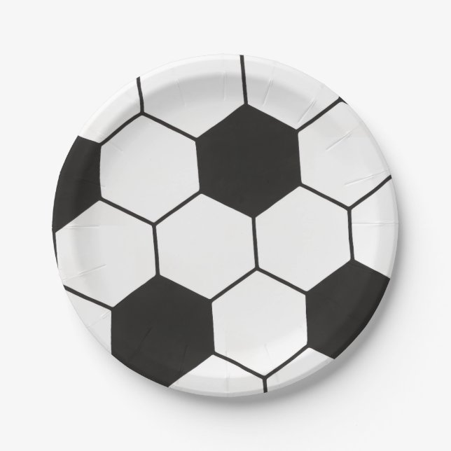 Black And White Soccer Ball Geometric Pattern  Paper Plate (Front)