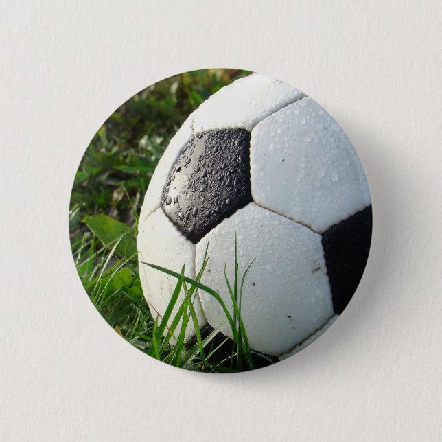 Black and White Soccer Ball in Green Grass 6 Cm Round Badge (Front)