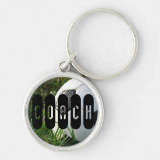 Black and White Soccer Ball in Green Grass Key Ring