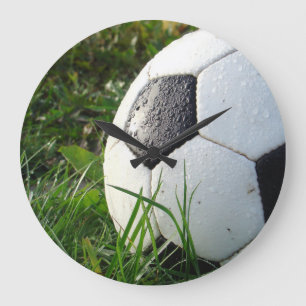 Black and White Soccer Ball in Green Grass Large Clock