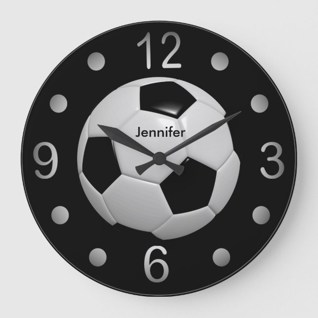 Black and White Soccer Ball Large Clock (Front)