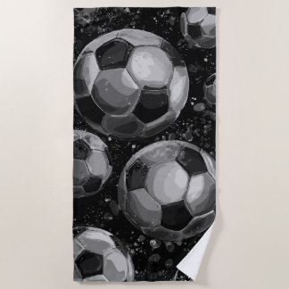 Black and White Soccer Ball Pattern – Bold Sports Beach Towel
