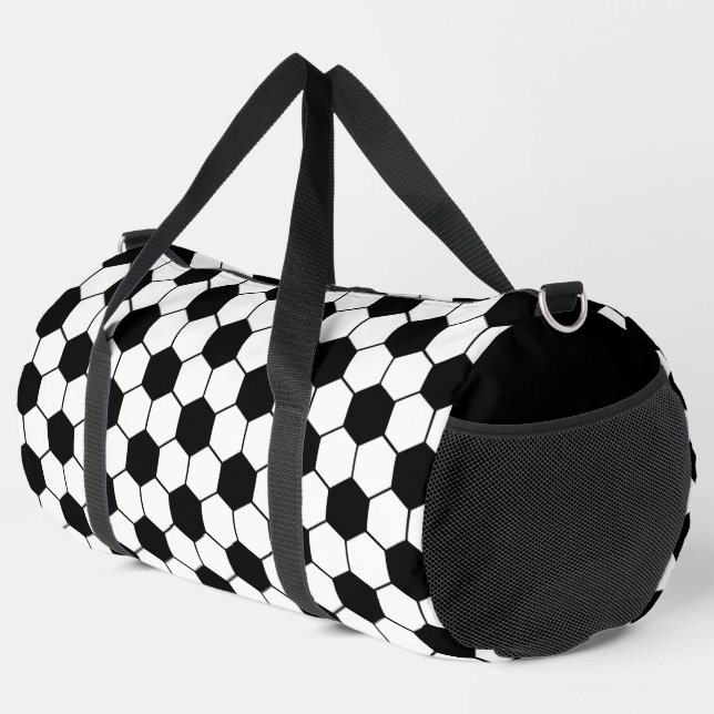 Black and white Soccer ball pattern Duffle Bag (Right Corner)