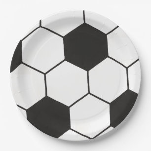 Black and White Soccer Ball Pattern Geometric Paper Plate