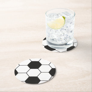 Black and White Soccer Ball Pattern Geometric  Round Paper Coaster