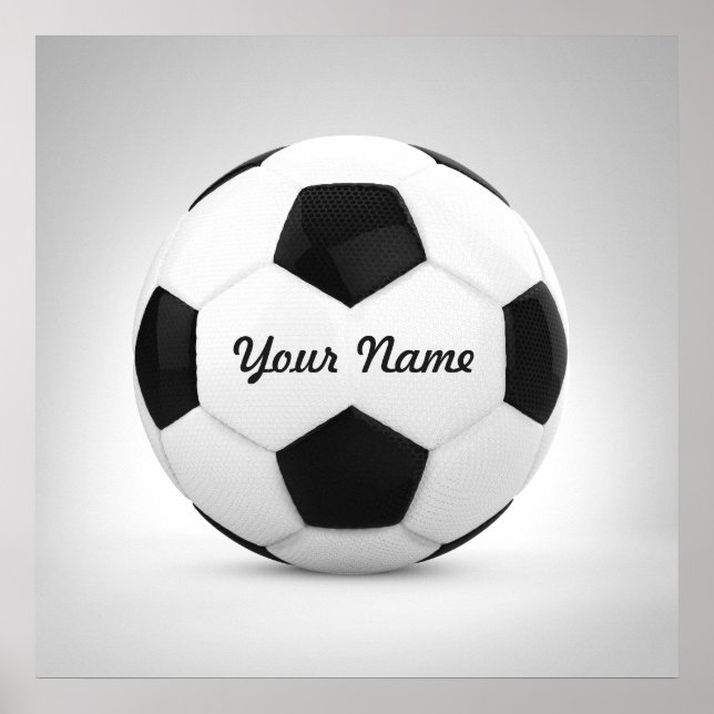 Black and White Soccer Ball Personalised Name Poster (Front)