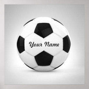 Black and White Soccer Ball Personalised Name Poster