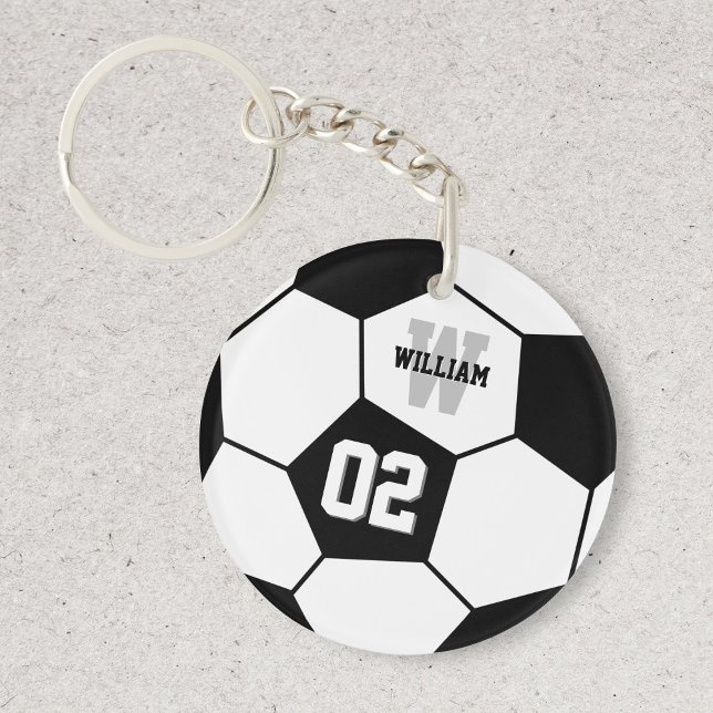Black and White Soccer Ball Sports Monogram Key Ring (Creator Uploaded)