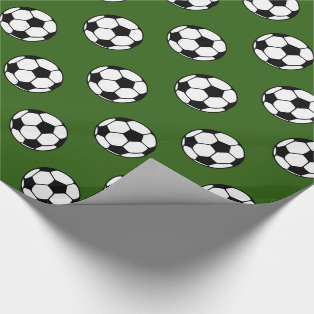 Black and White Soccer Balls on Green Wrapping Paper (Corner)