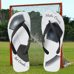 Black and White Soccer patterned Thongs